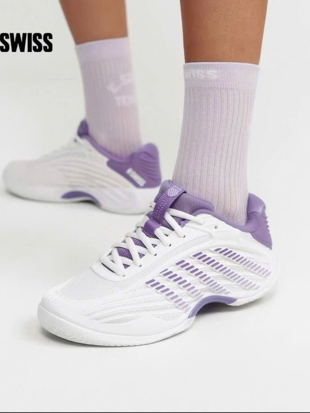 K-Swiss White Sneakers with Purple Accents